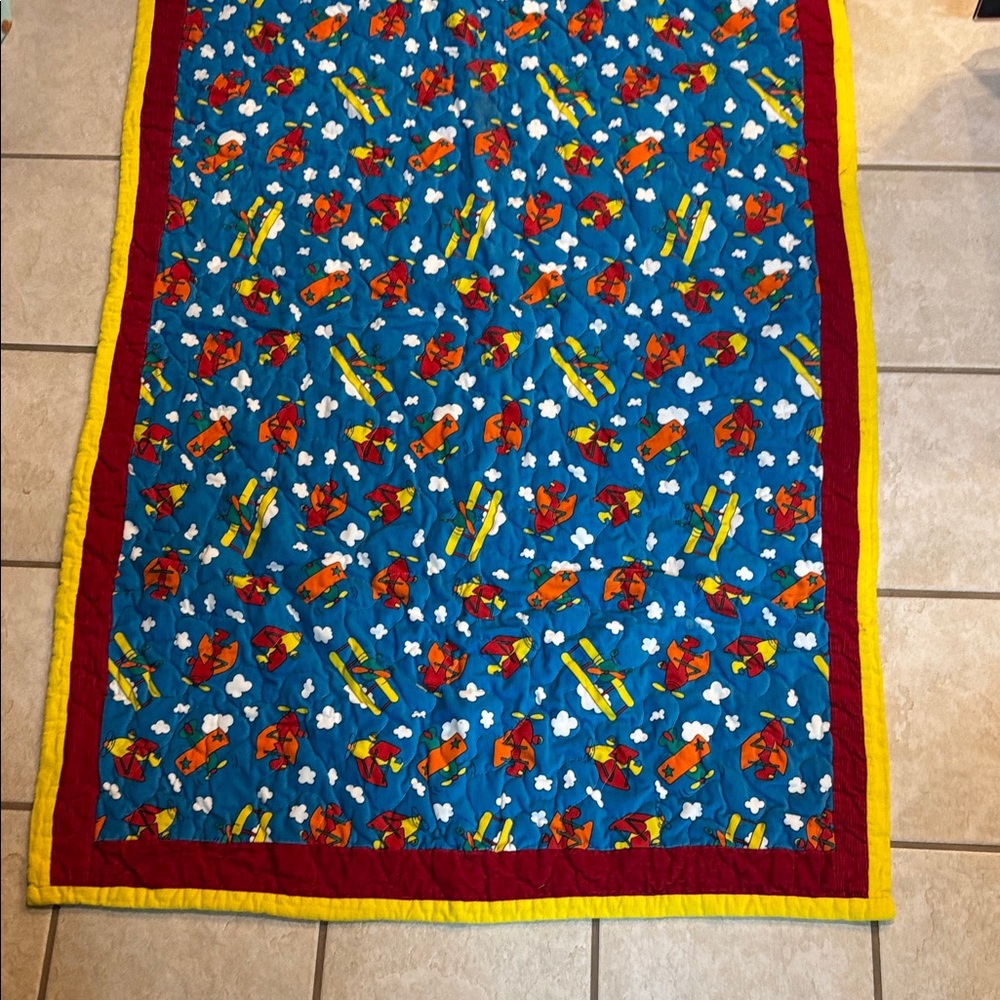 Colorful Flying Airplane Corduroy Quilt